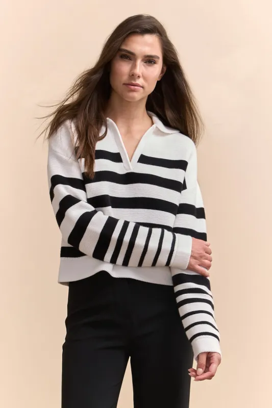Striped sweater with polo collar sold by Tristan Style