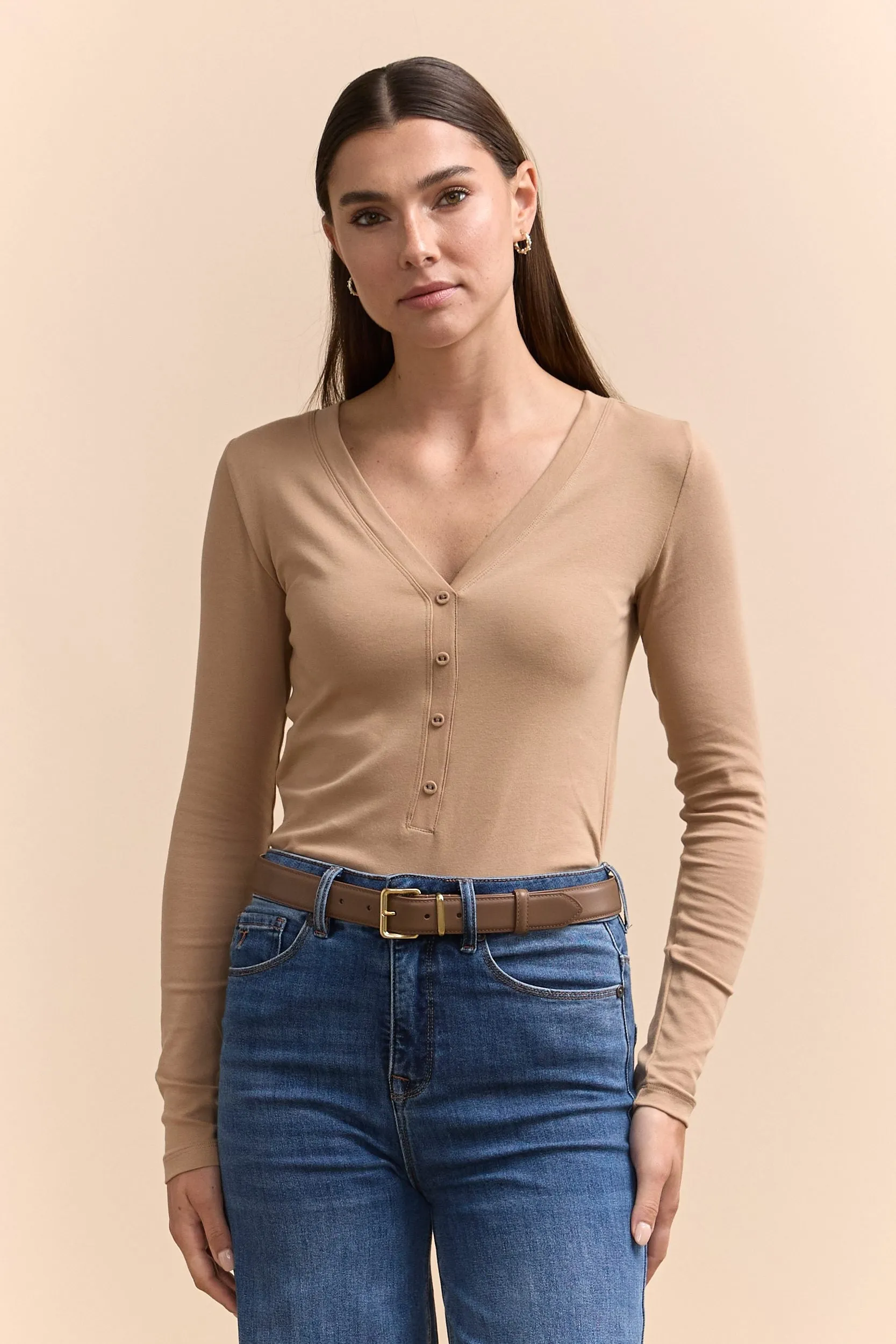 Rib top with button placket sold by Tristan Style product image thumbnail 3