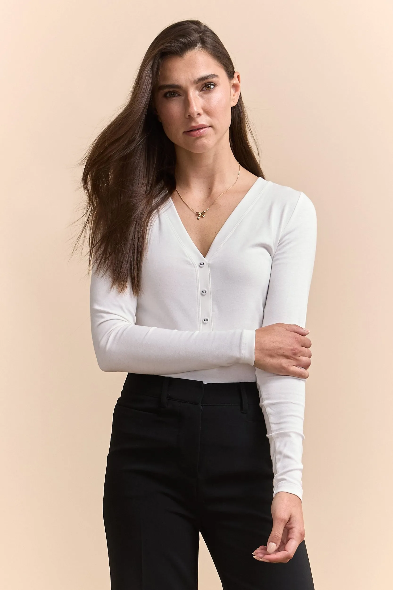 Rib top with button placket sold by Tristan Style product image thumbnail 4