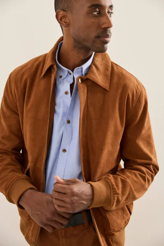 Suede bomber jacket sold by Tristan Style