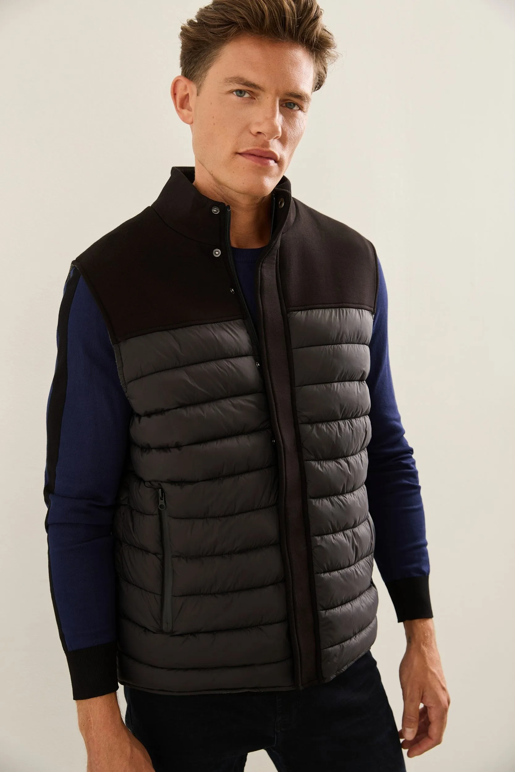 Mixed Fabric Quilted Vest sold by Tristan Style