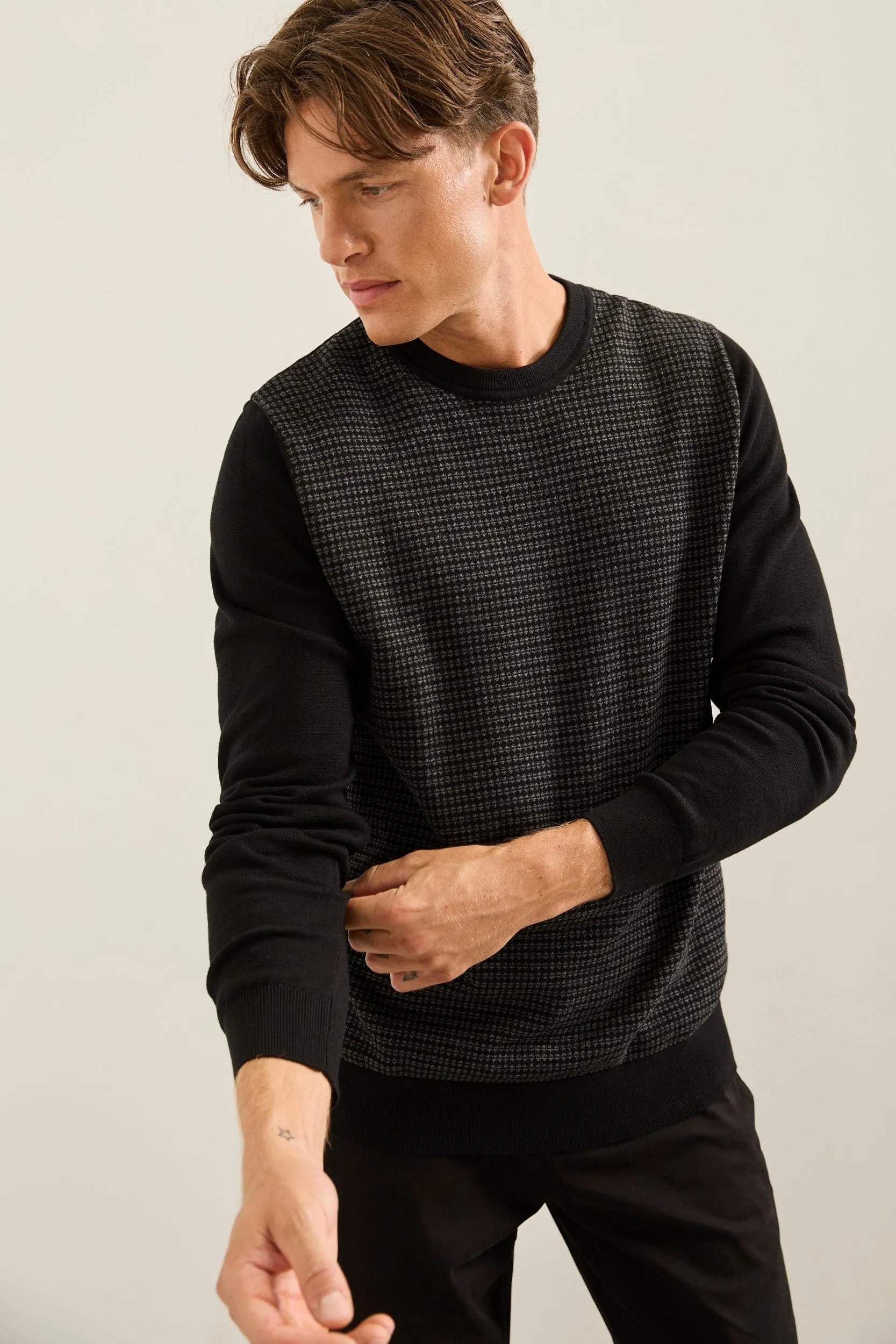 Jacquard Front Crew Neck Sweater sold by Tristan Style