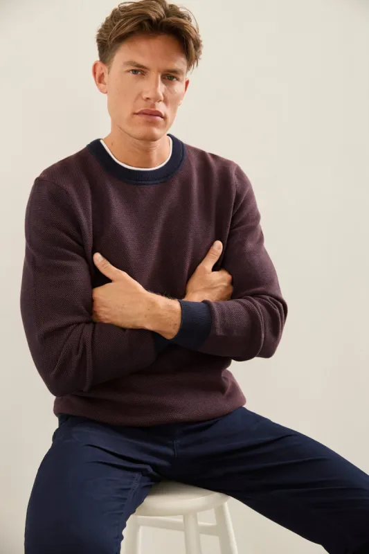 Two Tone Textured Crew Neck Sweater sold by Tristan Style