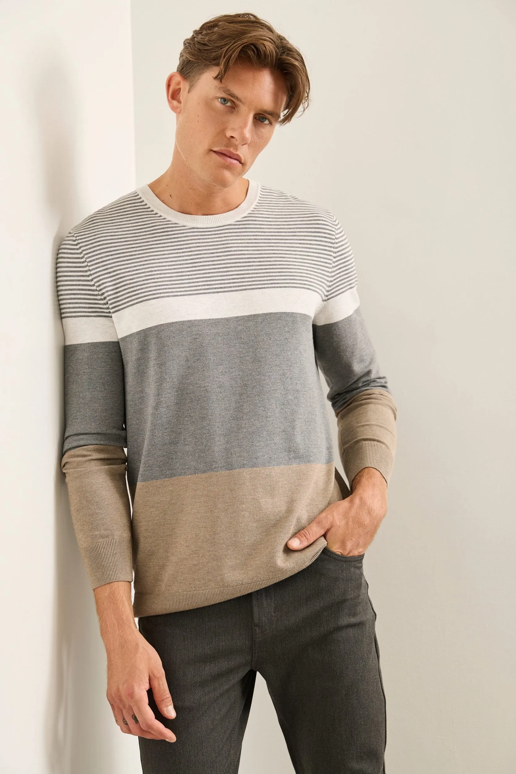 Block Stripe Crew Neck Sweater sold by Tristan Style