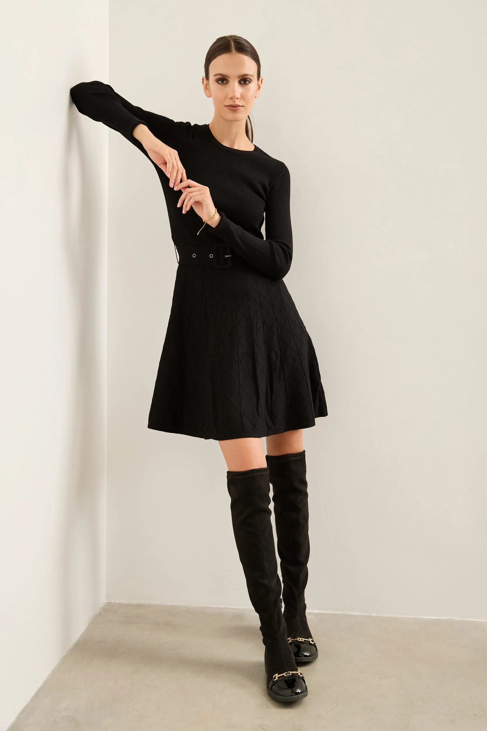 Fit & Flare Knitted Dress With Belt sold by Tristan Style product image thumbnail 2