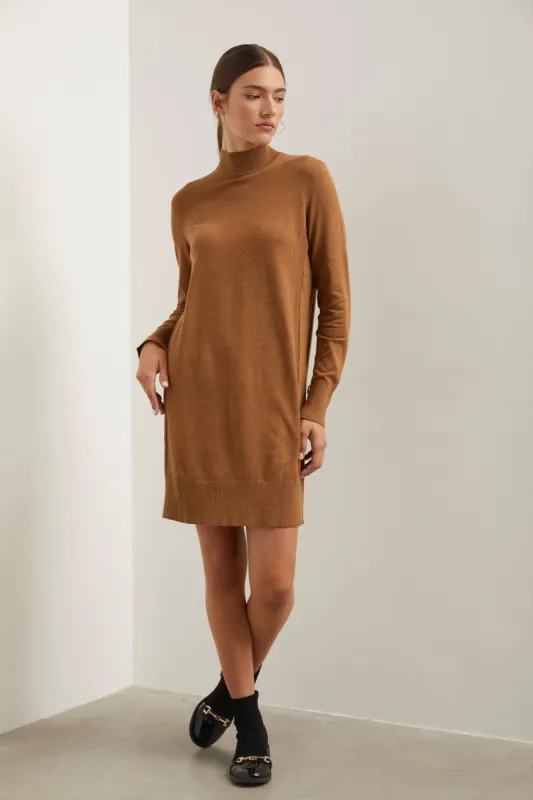 Mock neck knitted dress rib rib detail sold by Tristan Style