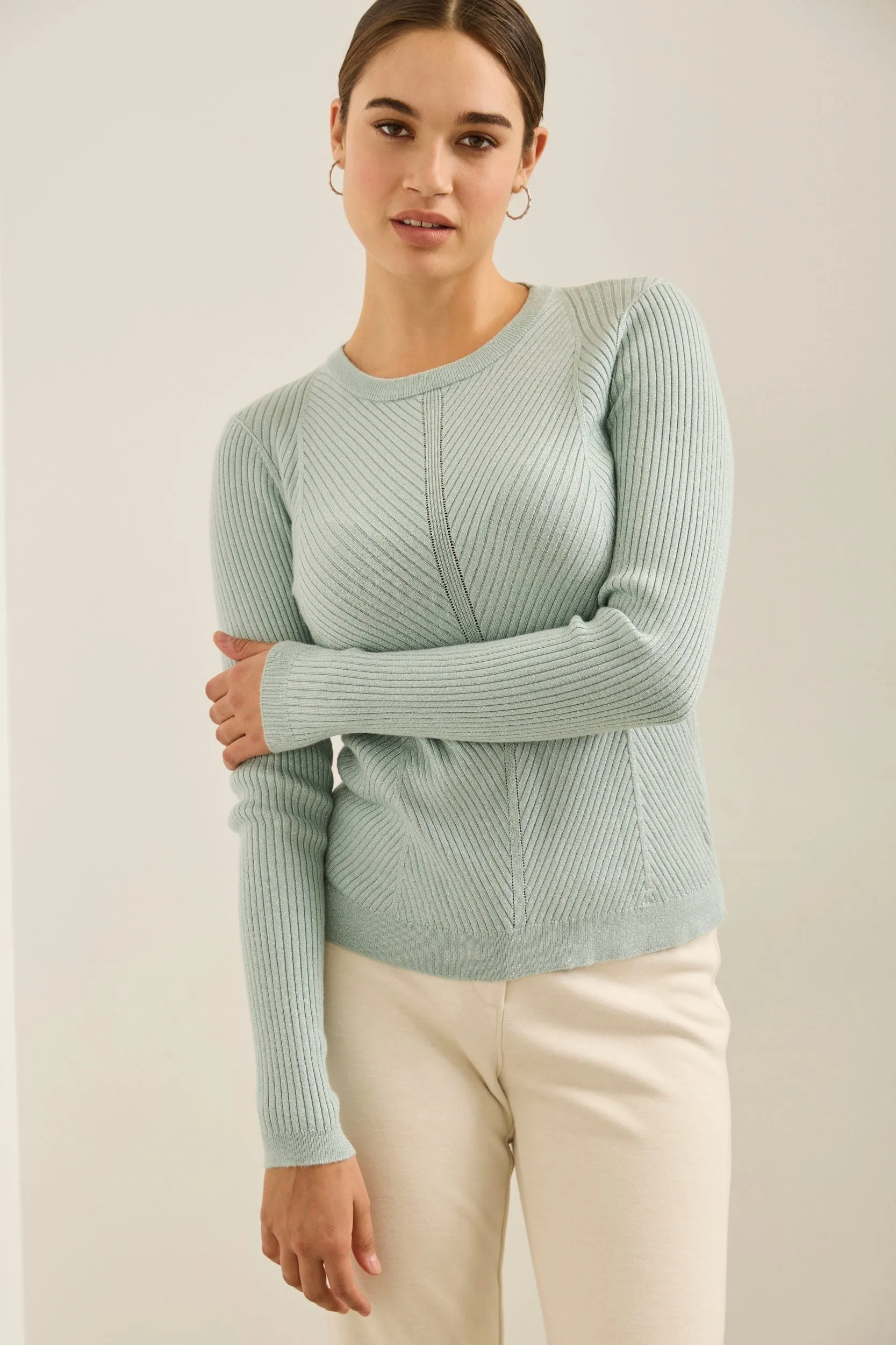 Metallic Effect Long Sleeve Ribbed Sweater sold by Tristan Style product image thumbnail 3