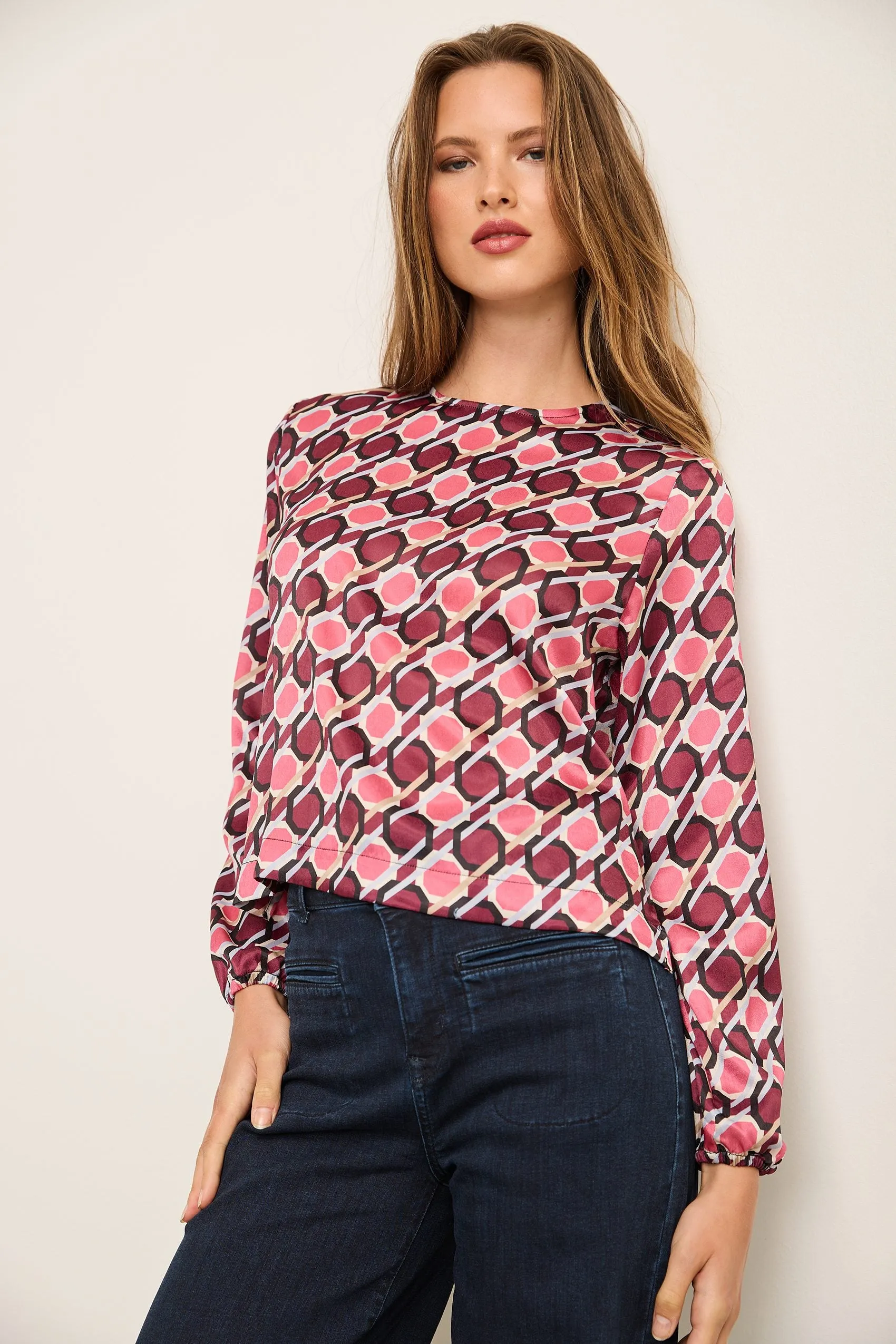 Printed Cropped Blouse With Puffy Sleeves sold by Tristan Style