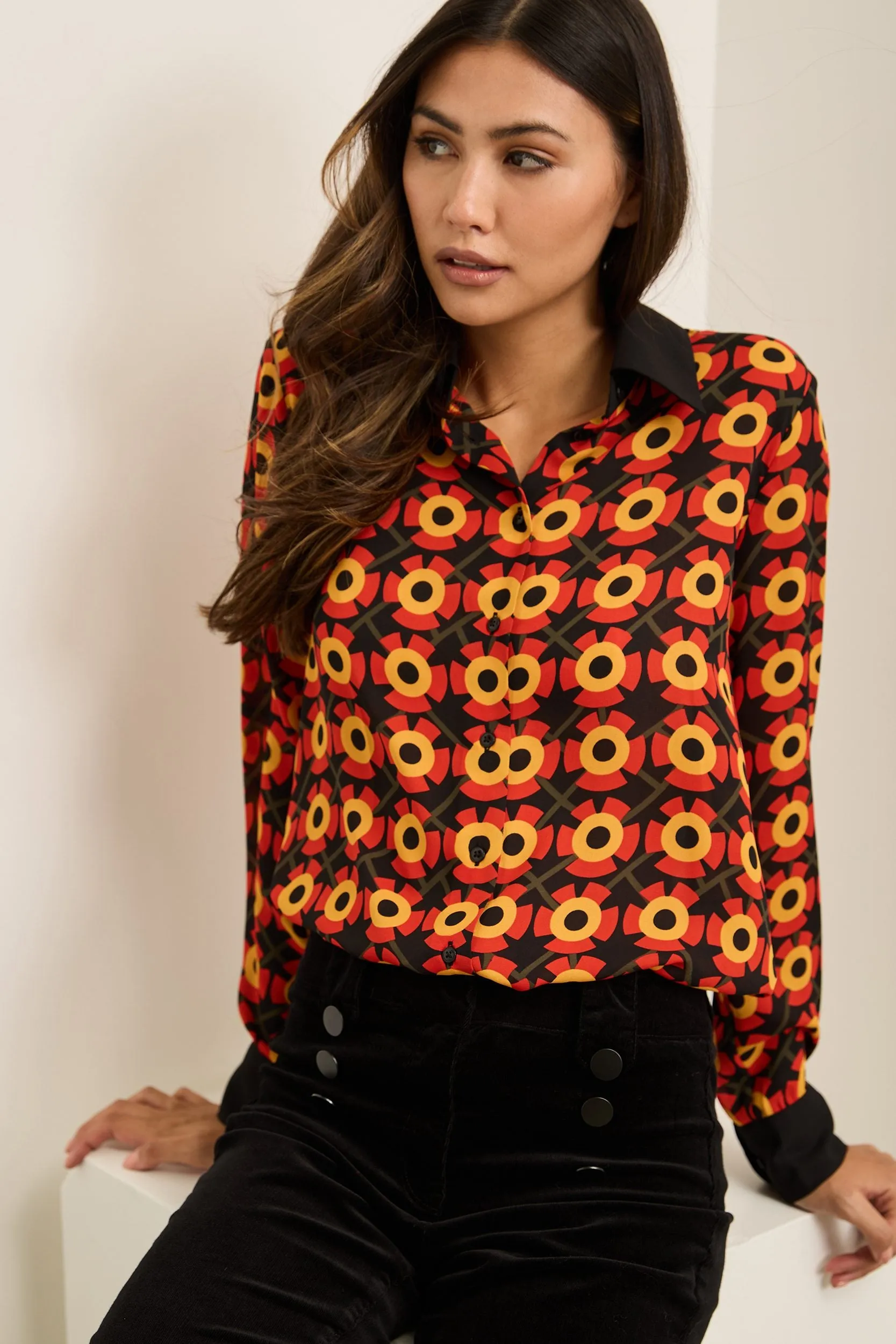 Retro Print Shirt With Contrasting Details sold by Tristan Style product image thumbnail 2