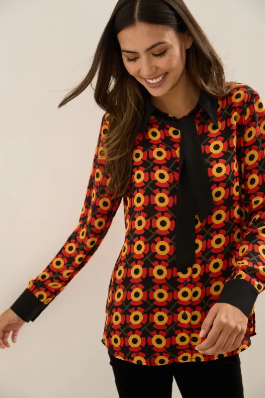 Retro Print Shirt With Contrasting Details sold by Tristan Style