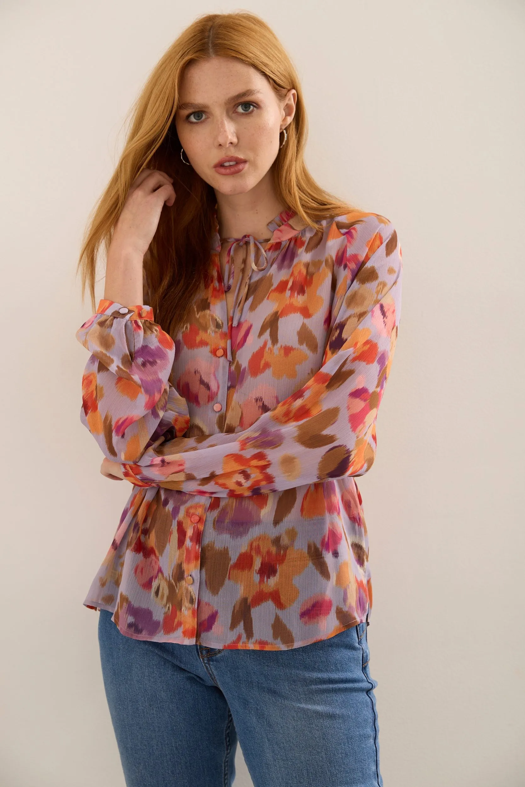 Floral Print Puffy Sleeve Blouse sold by Tristan Style