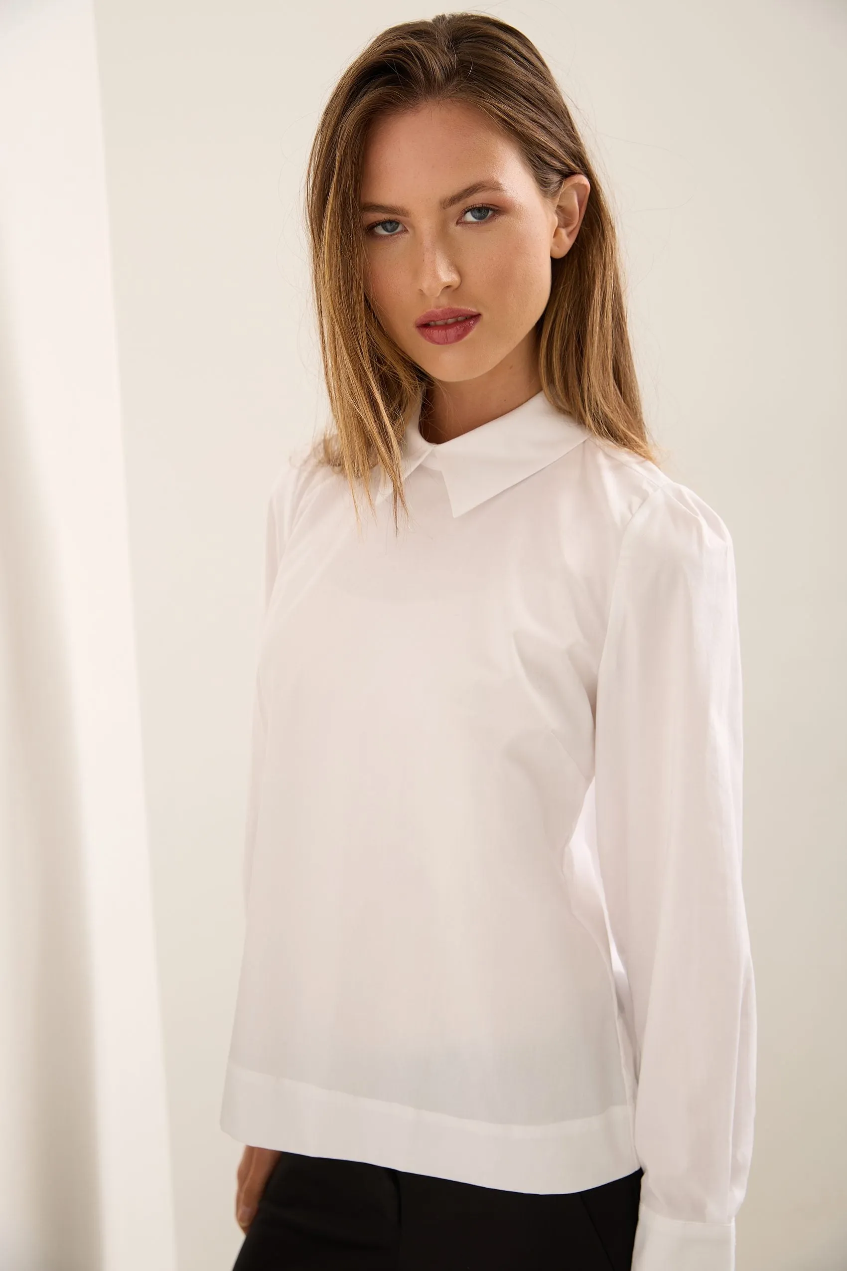 Cropped Poplin Blouse With Back Placket sold by Tristan Style