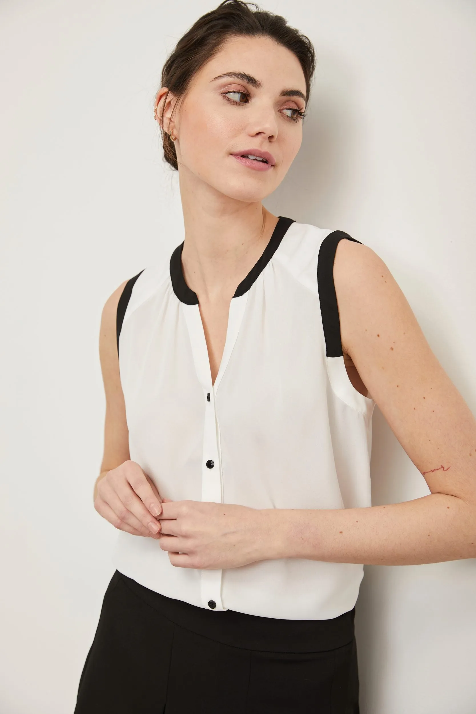 Sleeveless top with contrast detail sold by Tristan Style