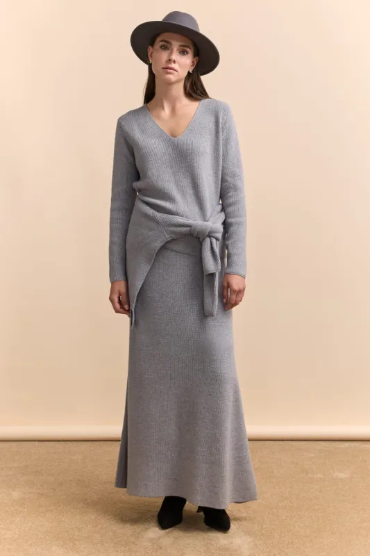 Long knit flare skirt sold by Tristan Style