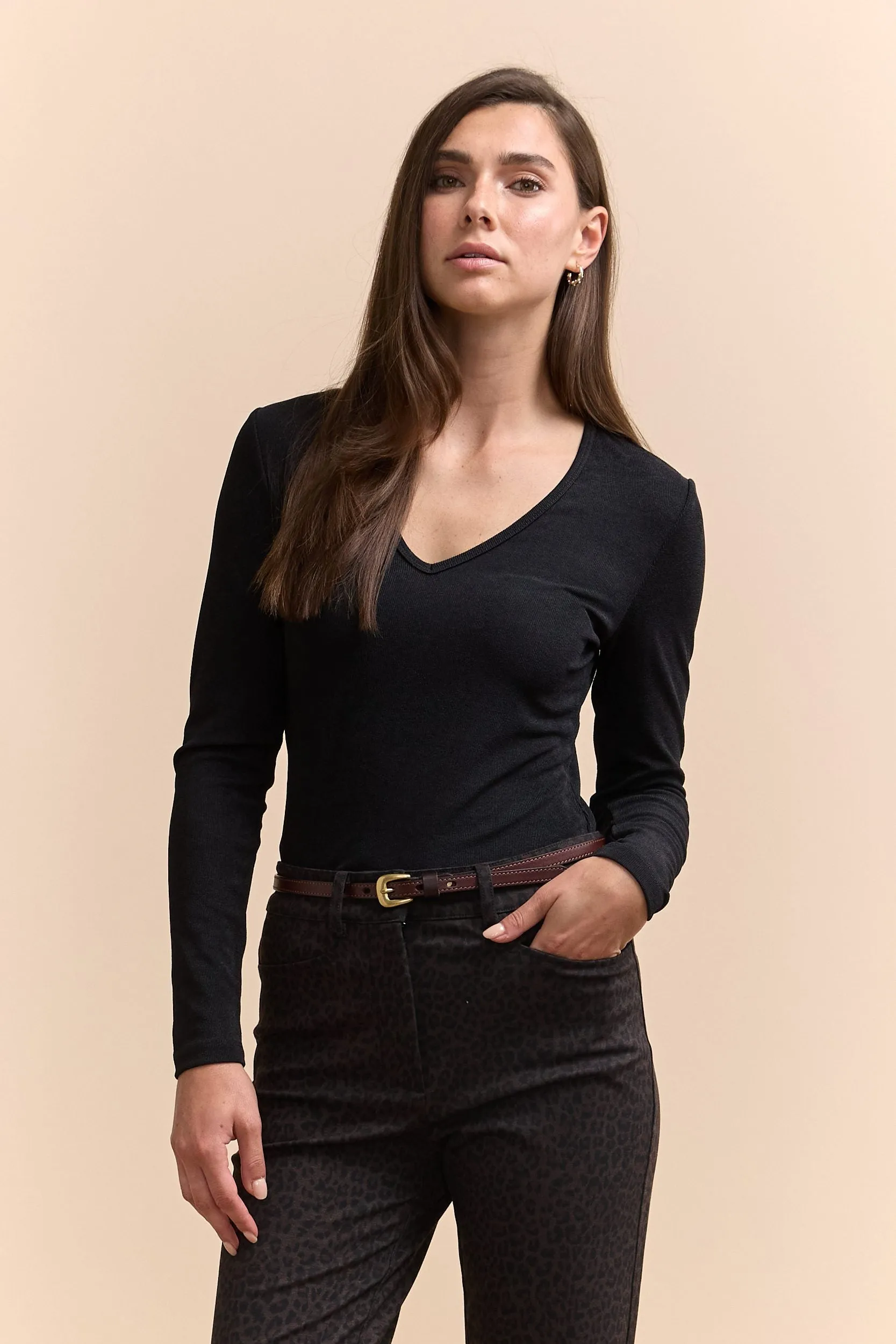 Ribbed top with V neck sold by Tristan Style