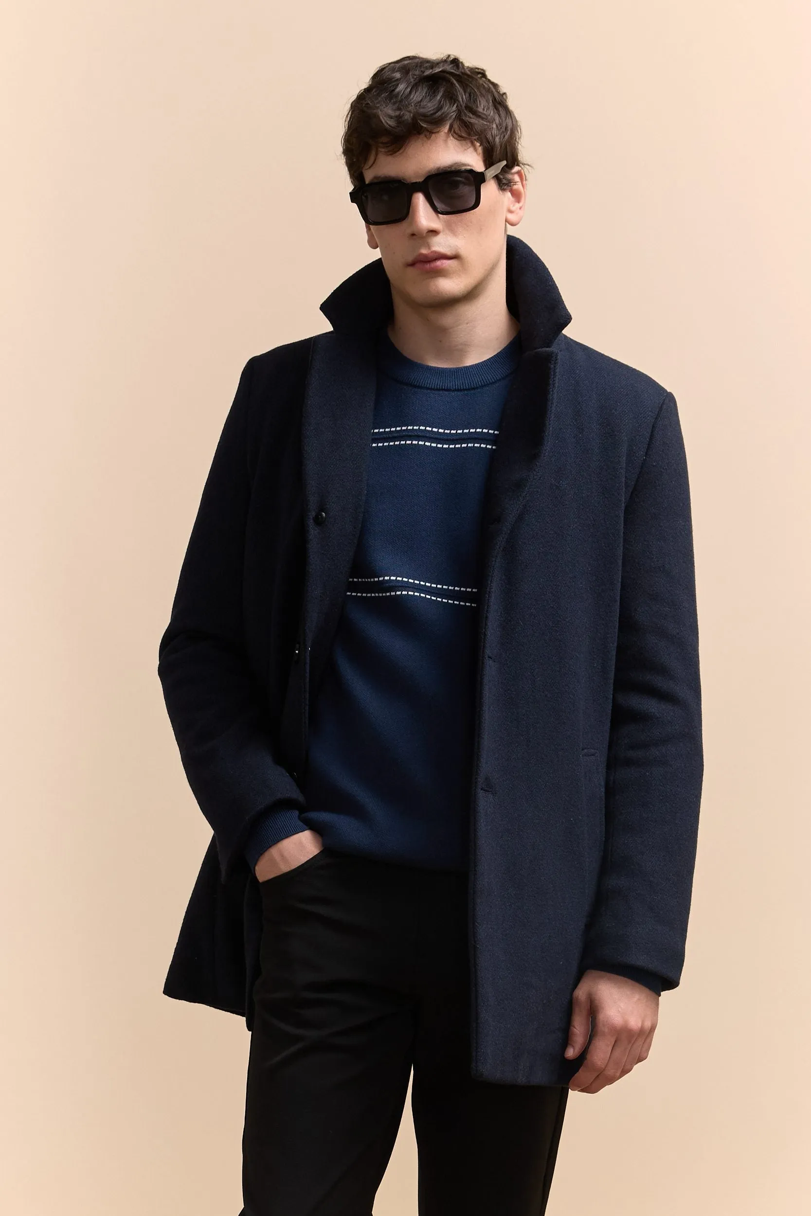 Herringbone coat with removable collar sold by Tristan Style