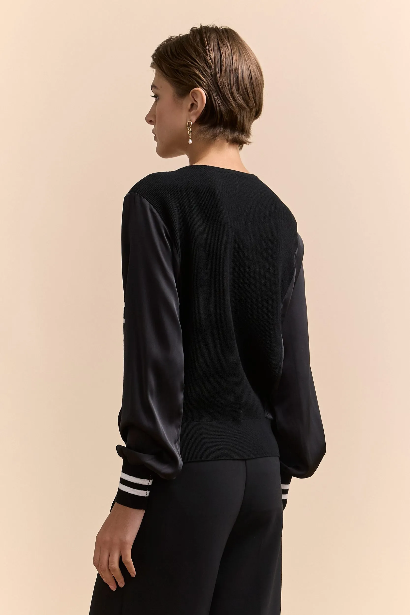 V neck sweater with satin sleeves sold by Tristan Style product image thumbnail 2