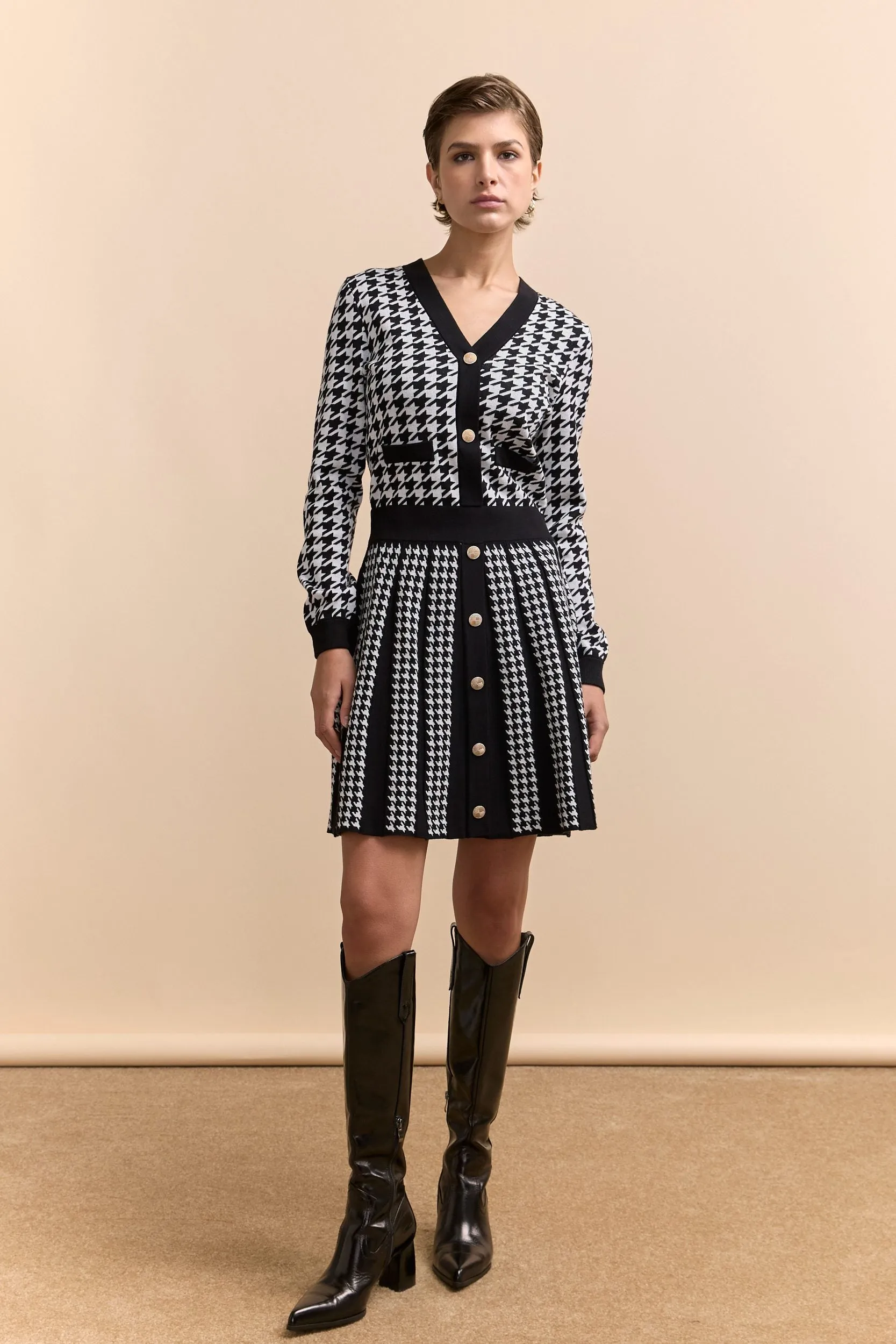 Multi patterns flared jacquard dress sold by Tristan Style