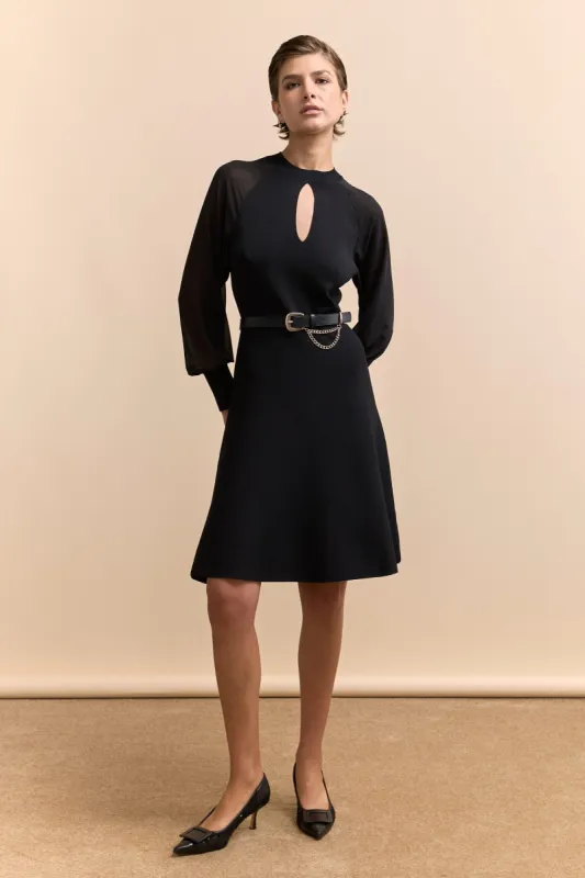 Fit & flare knit dress with crepe sleeve sold by Tristan Style