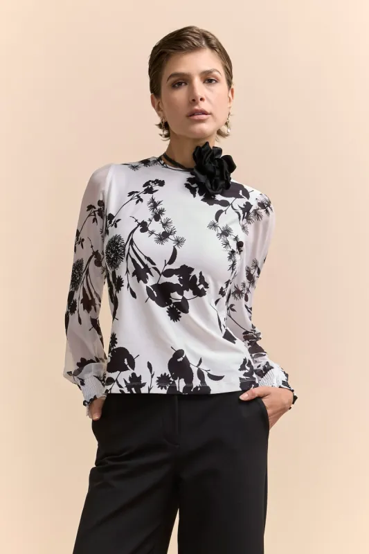Mixed fabrics floral printed top sold by Tristan Style