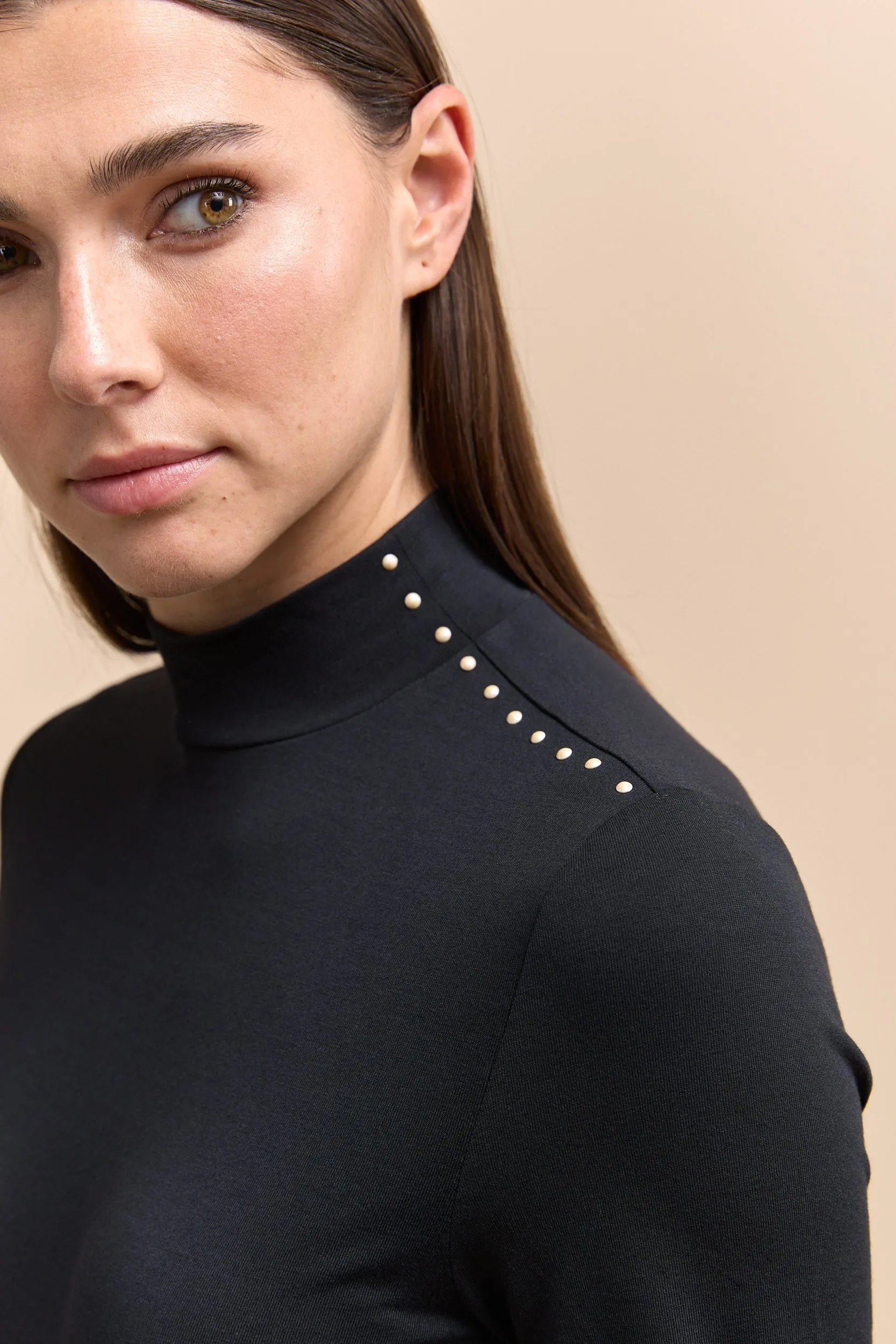 Long sleeve mock neck top with beading sold by Tristan Style product image thumbnail 3