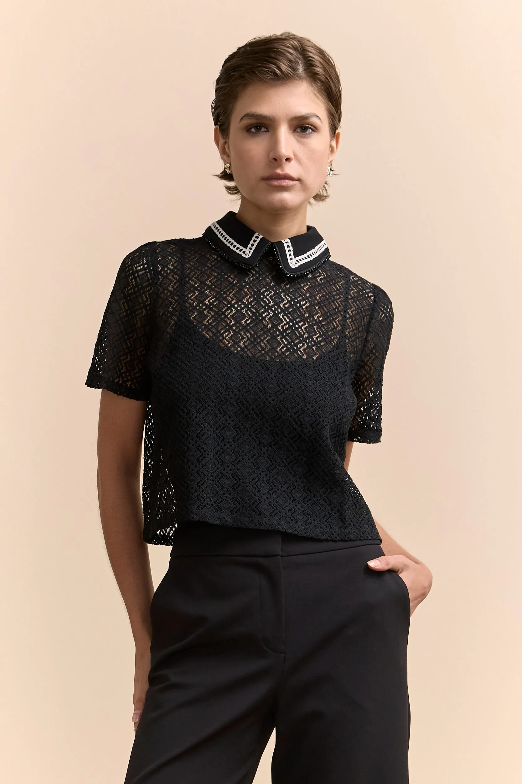 Lace blouse with embellished collar sold by Tristan Style