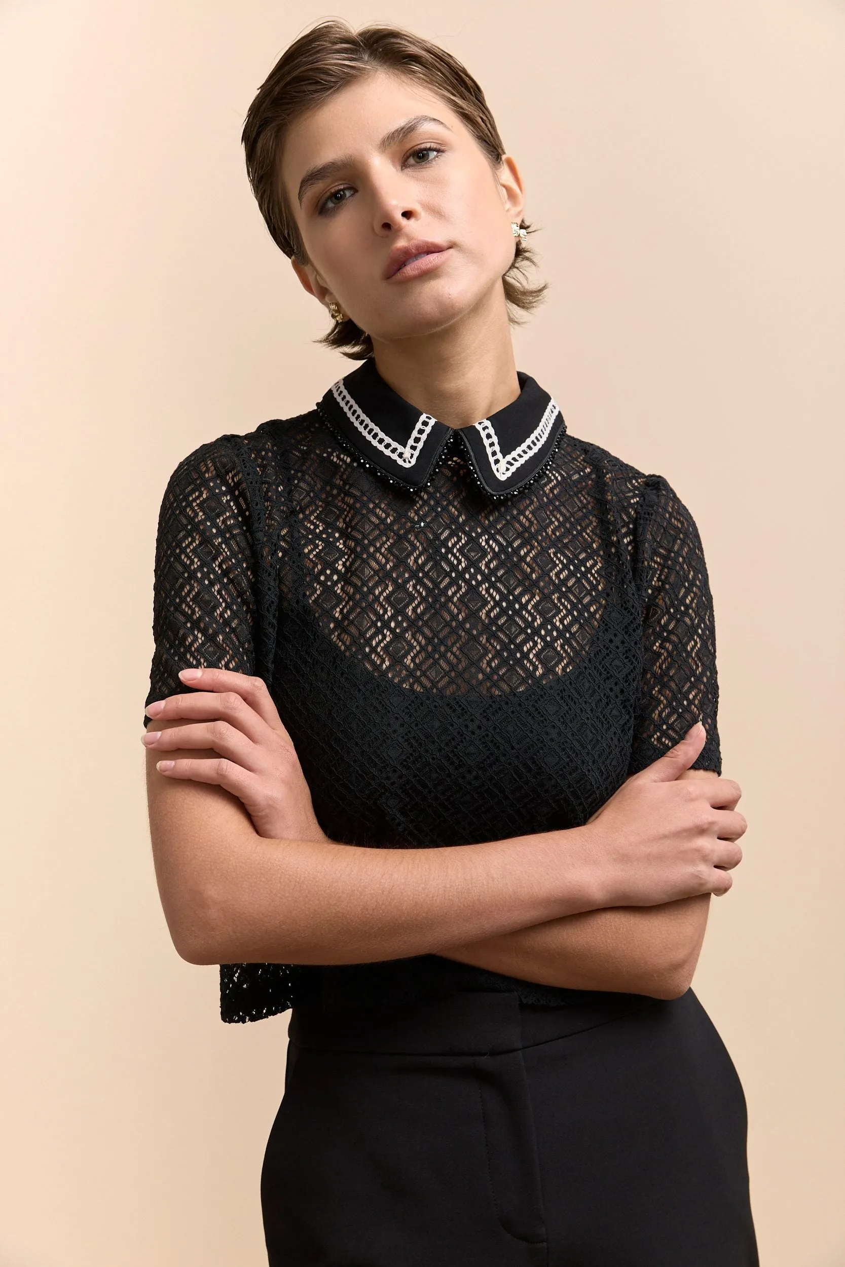 Lace blouse with embellished collar sold by Tristan Style product image thumbnail 3