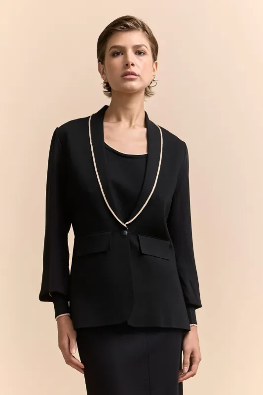 Knitted jacket with voile sleeve sold by Tristan Style