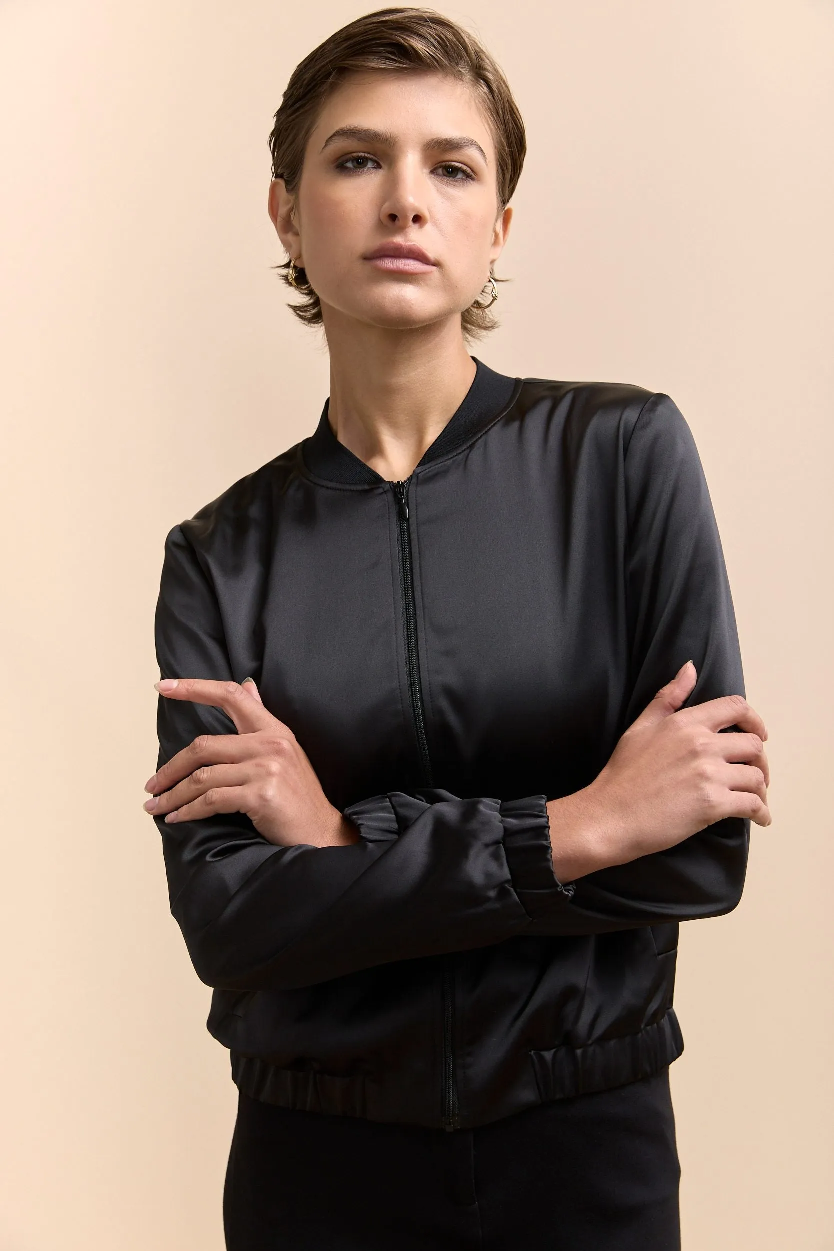 Satin bomber jacket sold by Tristan Style product image thumbnail 3