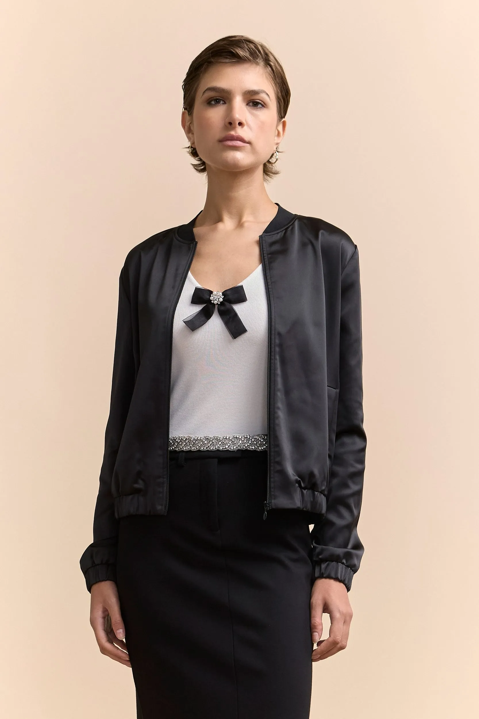 Satin bomber jacket sold by Tristan Style