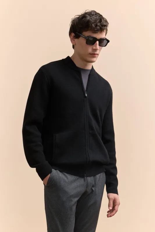 Textured knit bomber cardigan sold by Tristan Style