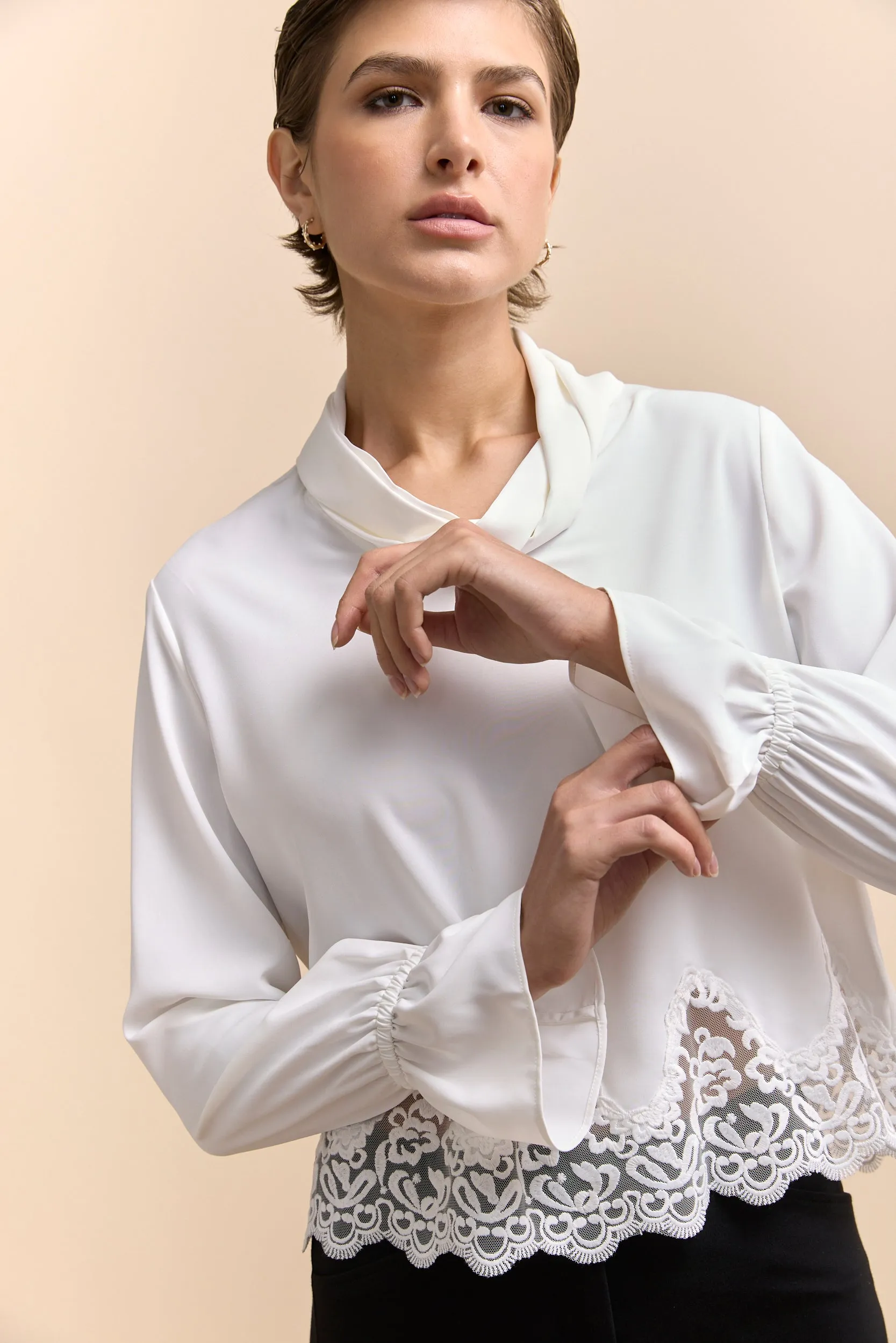 Cropped blouse with lace hem sold by Tristan Style product image thumbnail 3