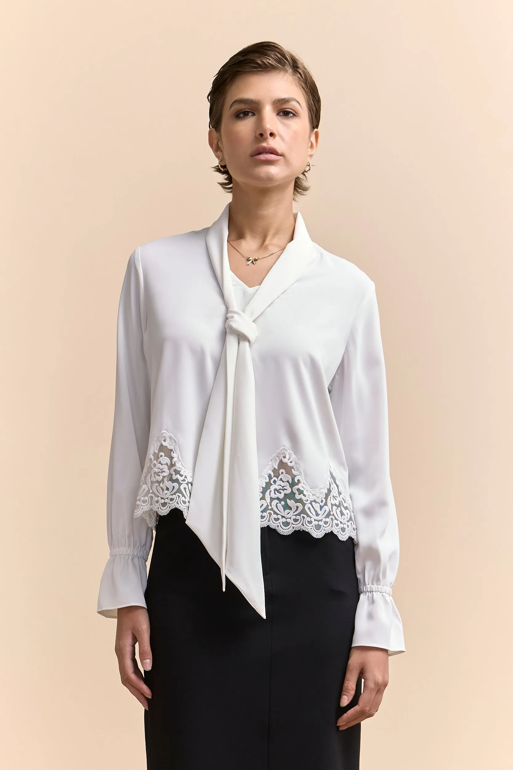 Cropped blouse with lace hem sold by Tristan Style product image thumbnail 5