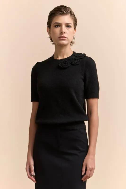 Crew Neck Sweater With Crochet Flowers sold by Tristan Style