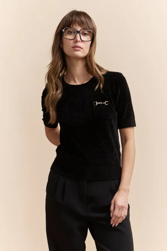 Velvet knit t-shirt with embellishment sold by Tristan Style