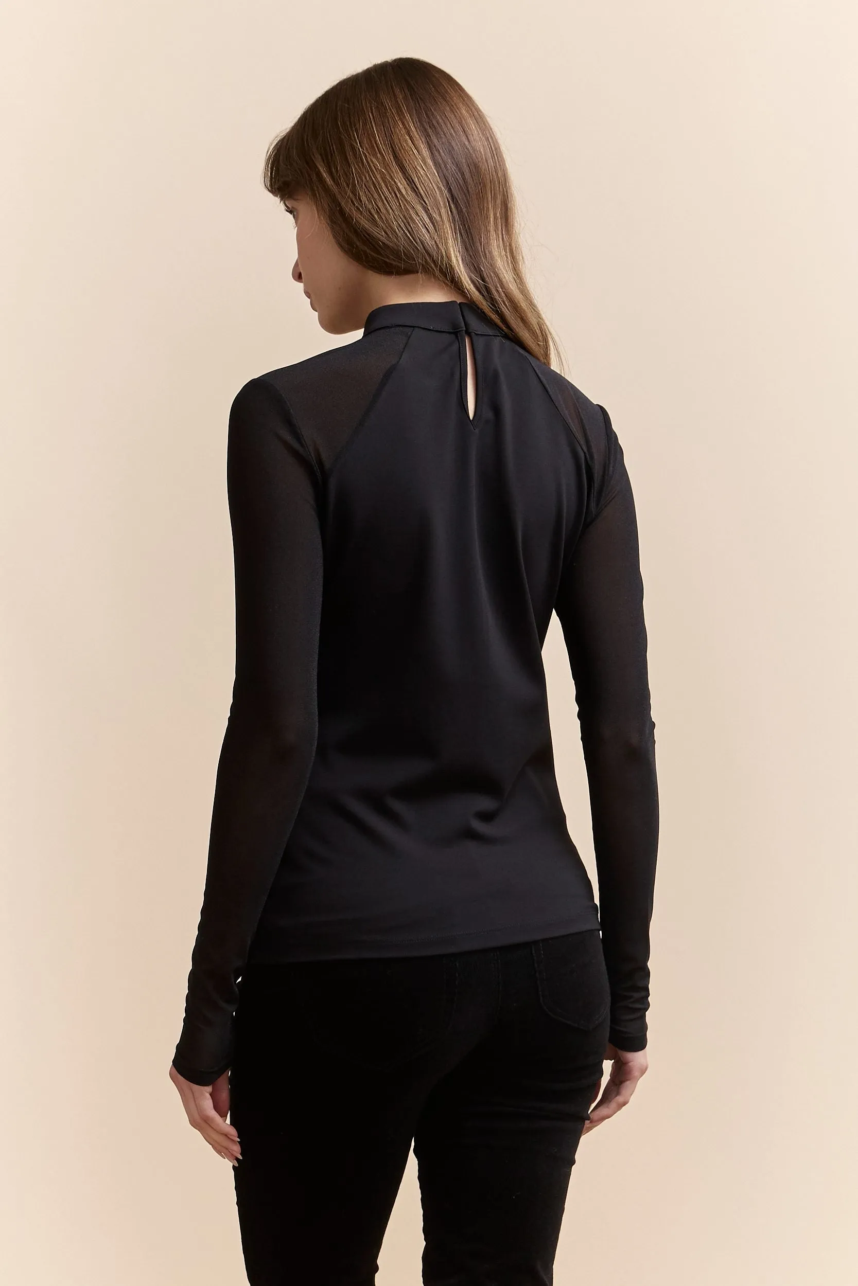 Mixed fabrics mock neck top sold by Tristan Style product image thumbnail 2