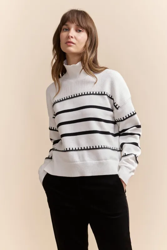 Mock neck striped sweater sold by Tristan Style