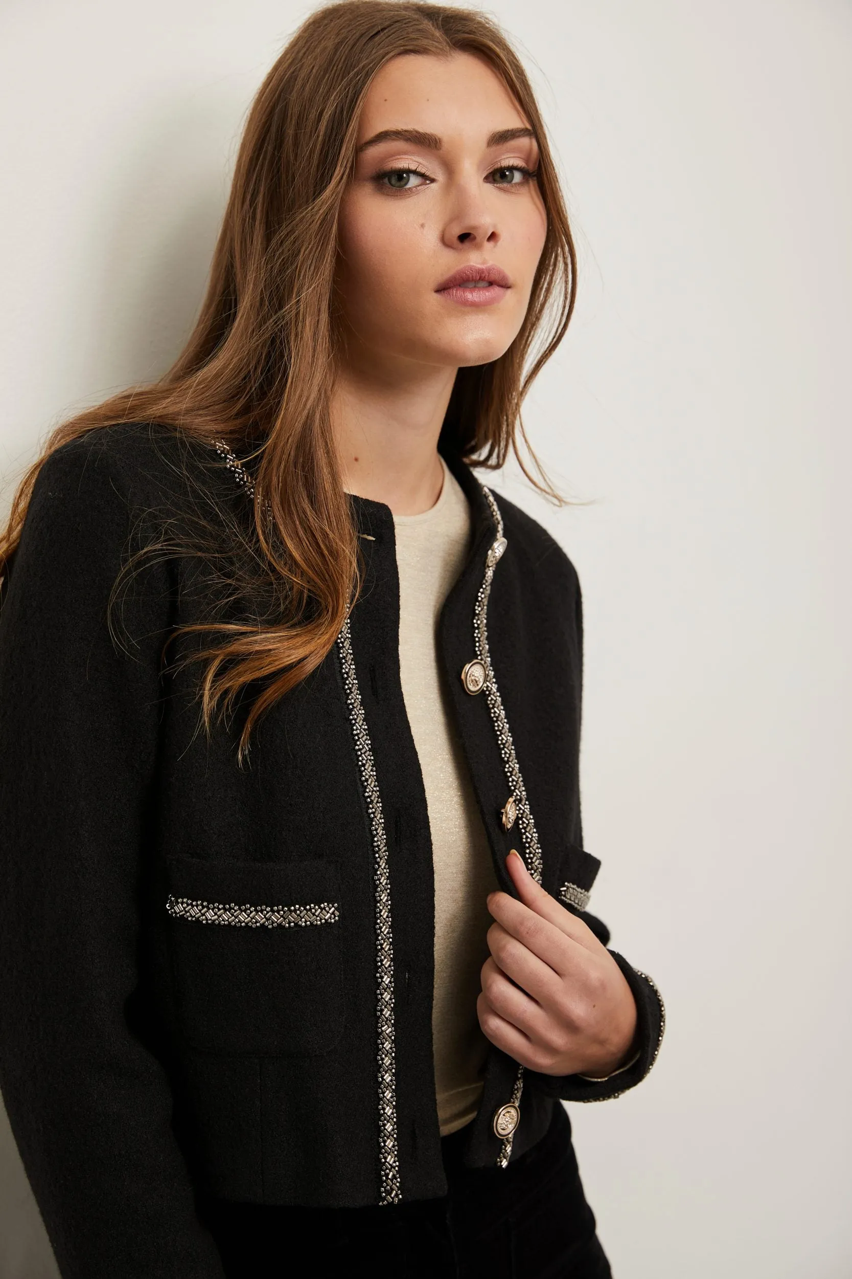 Boiled wool blend jacket with sequins detail sold by Tristan Style product image thumbnail 5