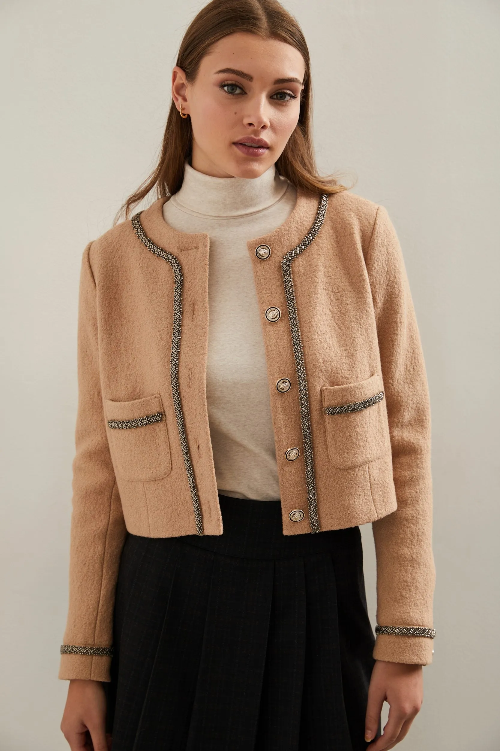 Boiled wool blend jacket with sequins detail sold by Tristan Style product image thumbnail 2