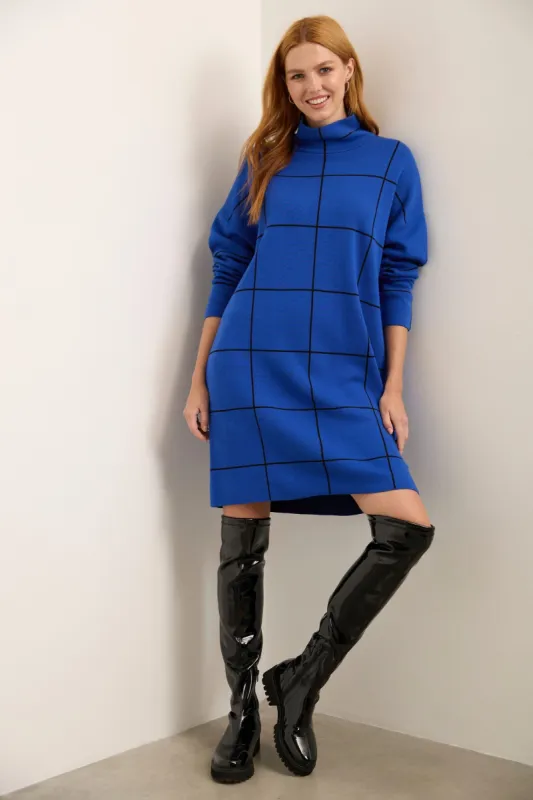 Mock Neck Knit Dress With Plaid Pattern sold by Tristan Style