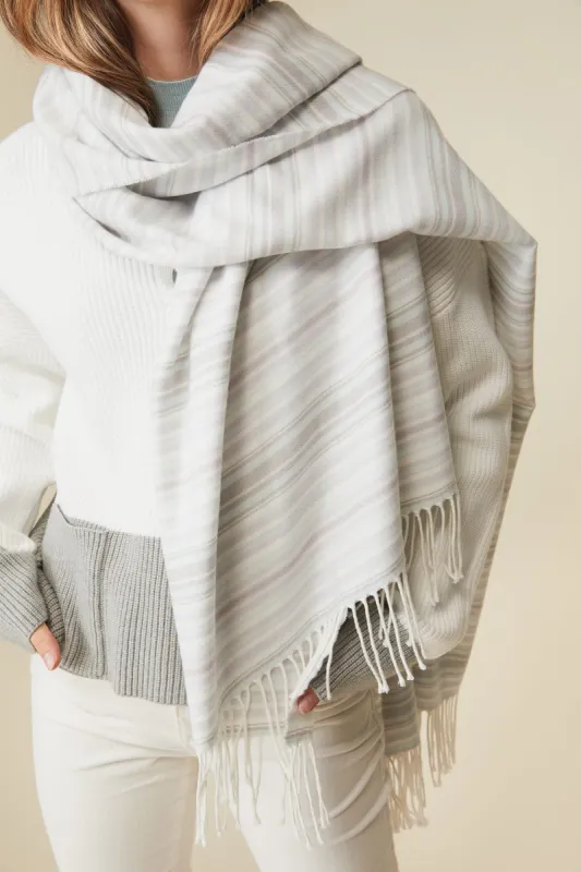 Striped scarf with fringe sold by Tristan Style