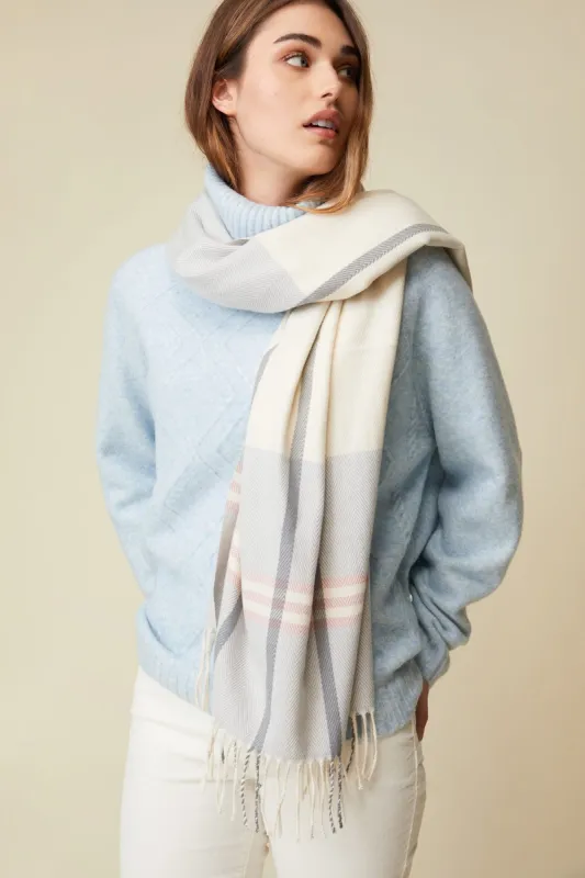 Check scarf with fringe sold by Tristan Style