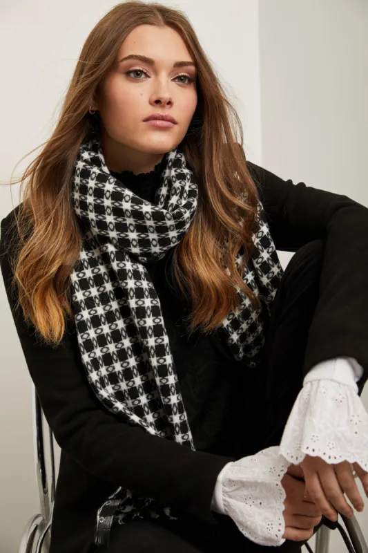 Geometric pattern scarf with fringe sold by Tristan Style