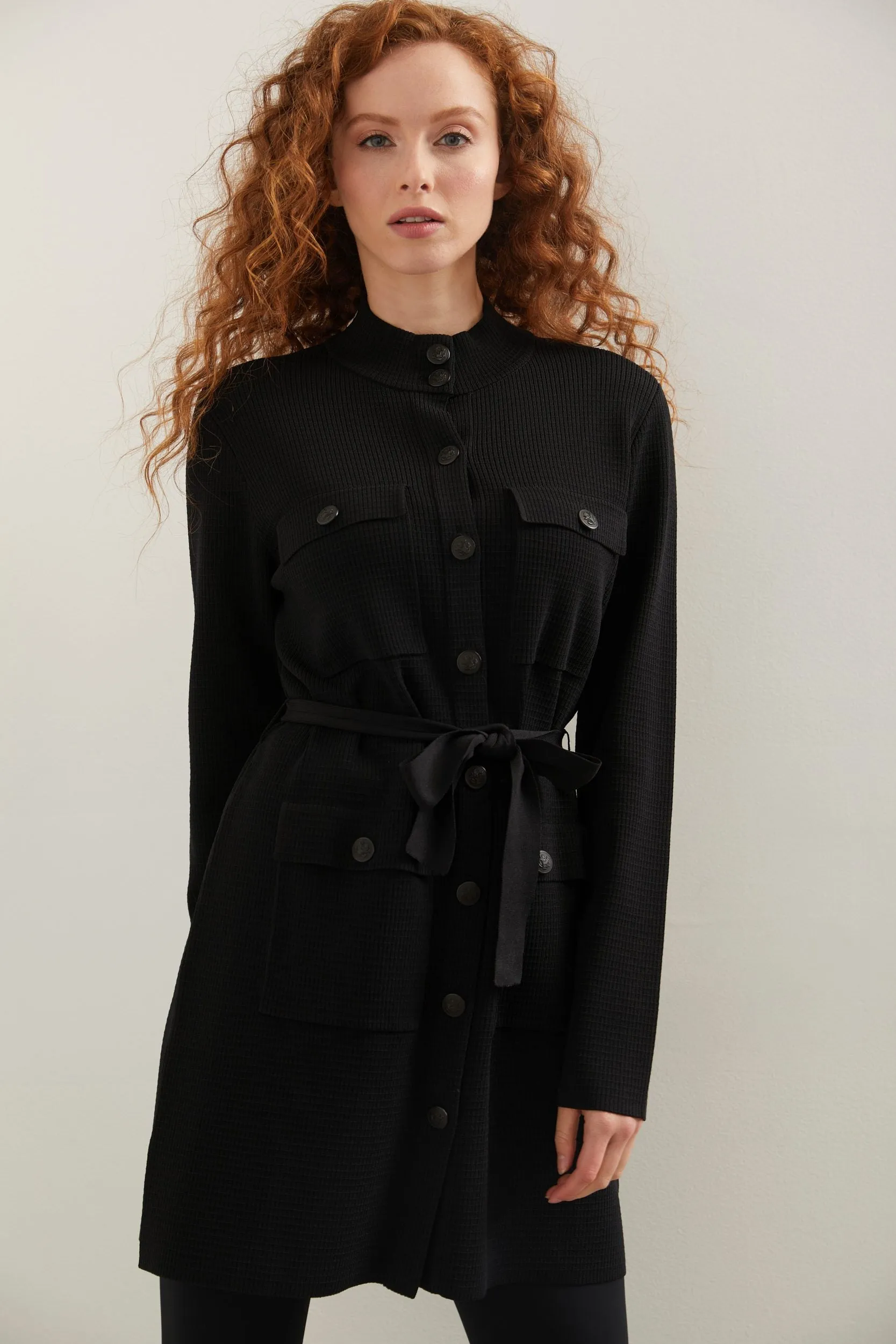 Long cardigan with flap pockets sold by Tristan Style