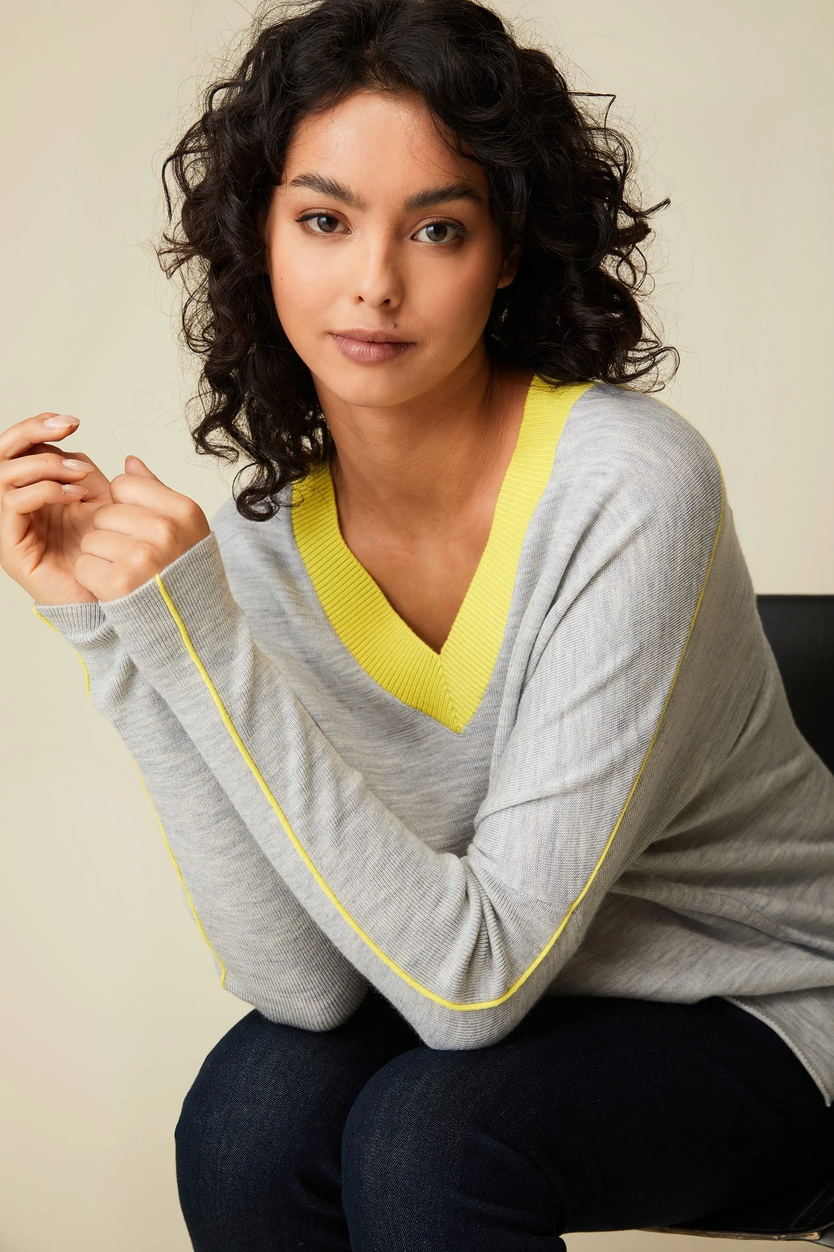 Merino wool sweater with contrasting detail sold by Tristan Style