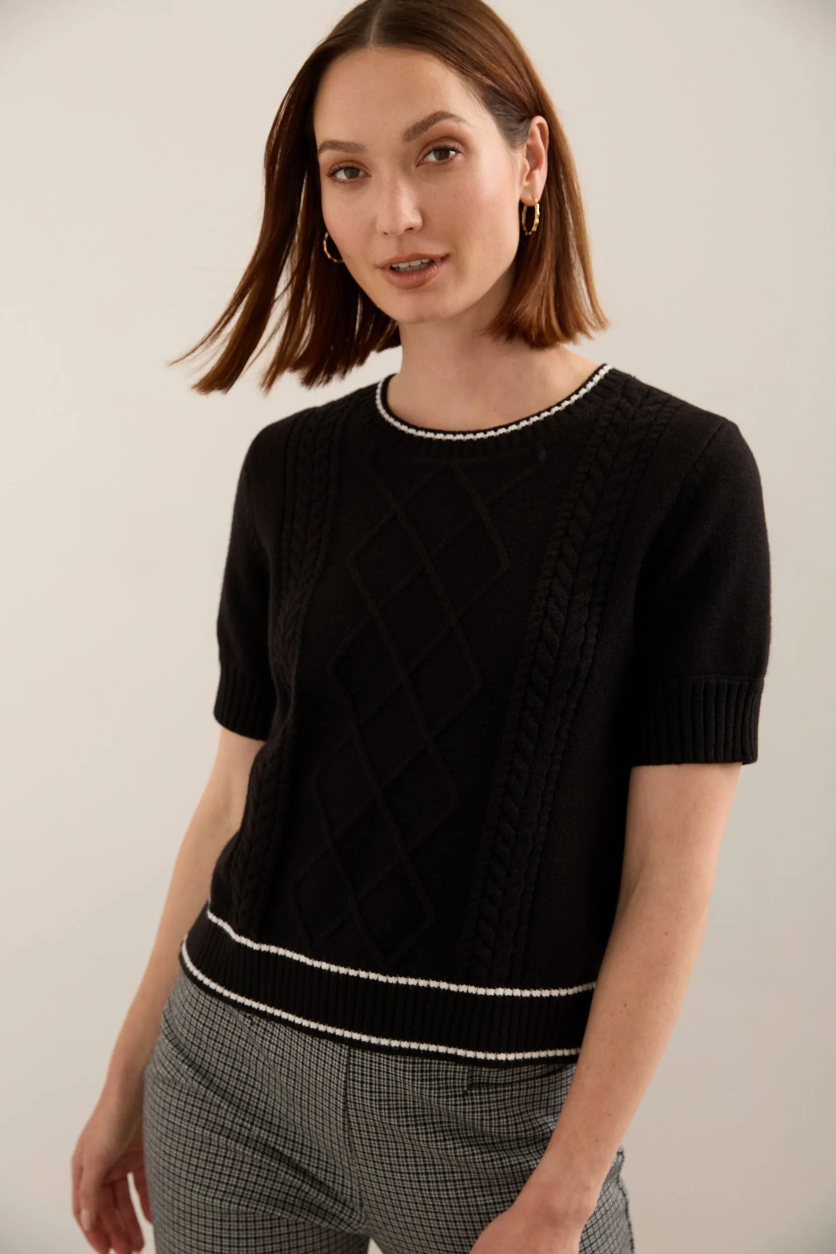 Short Sleeve Cable-Knit Sweater sold by Tristan Style product image thumbnail 4
