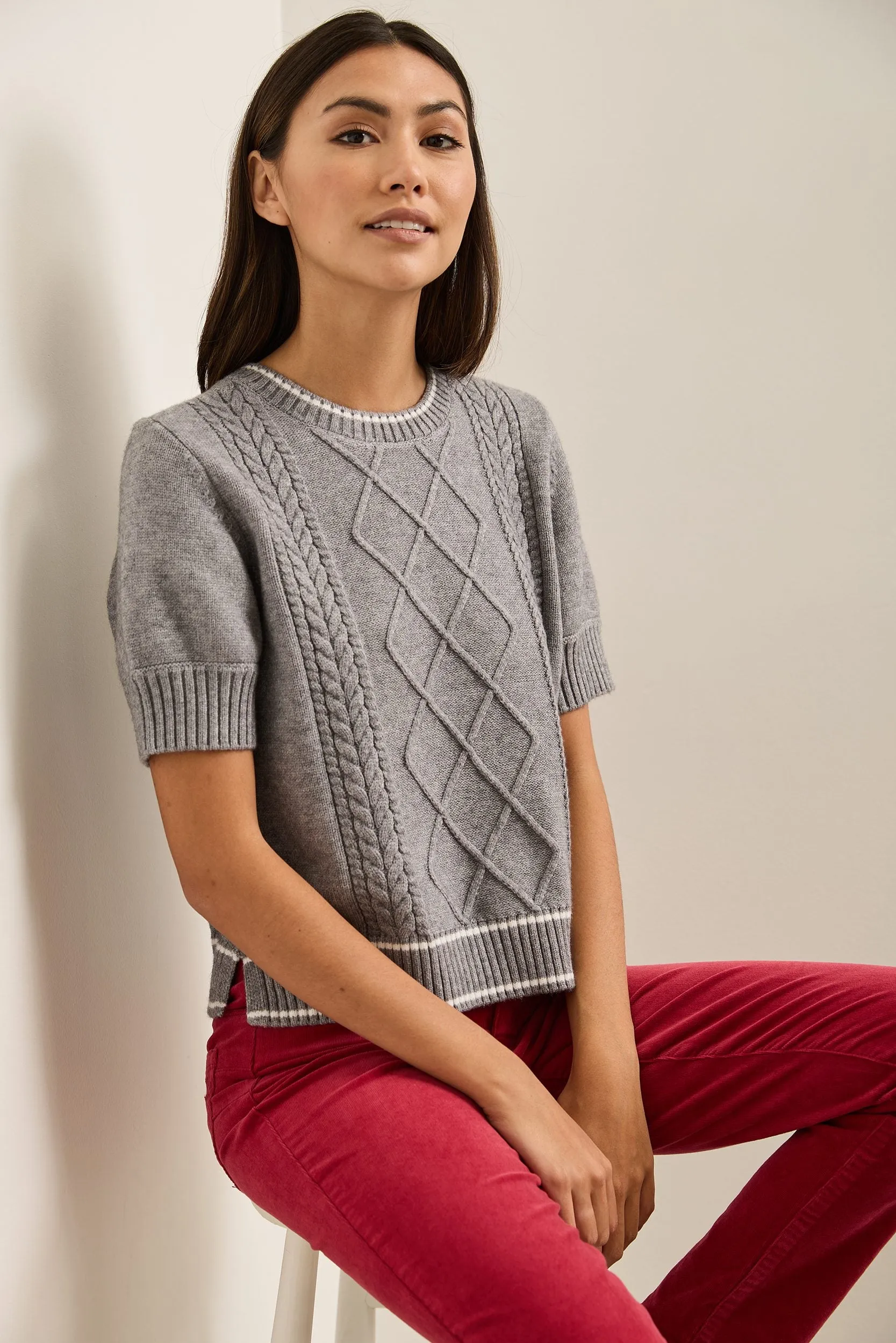 Short Sleeve Cable-Knit Sweater sold by Tristan Style