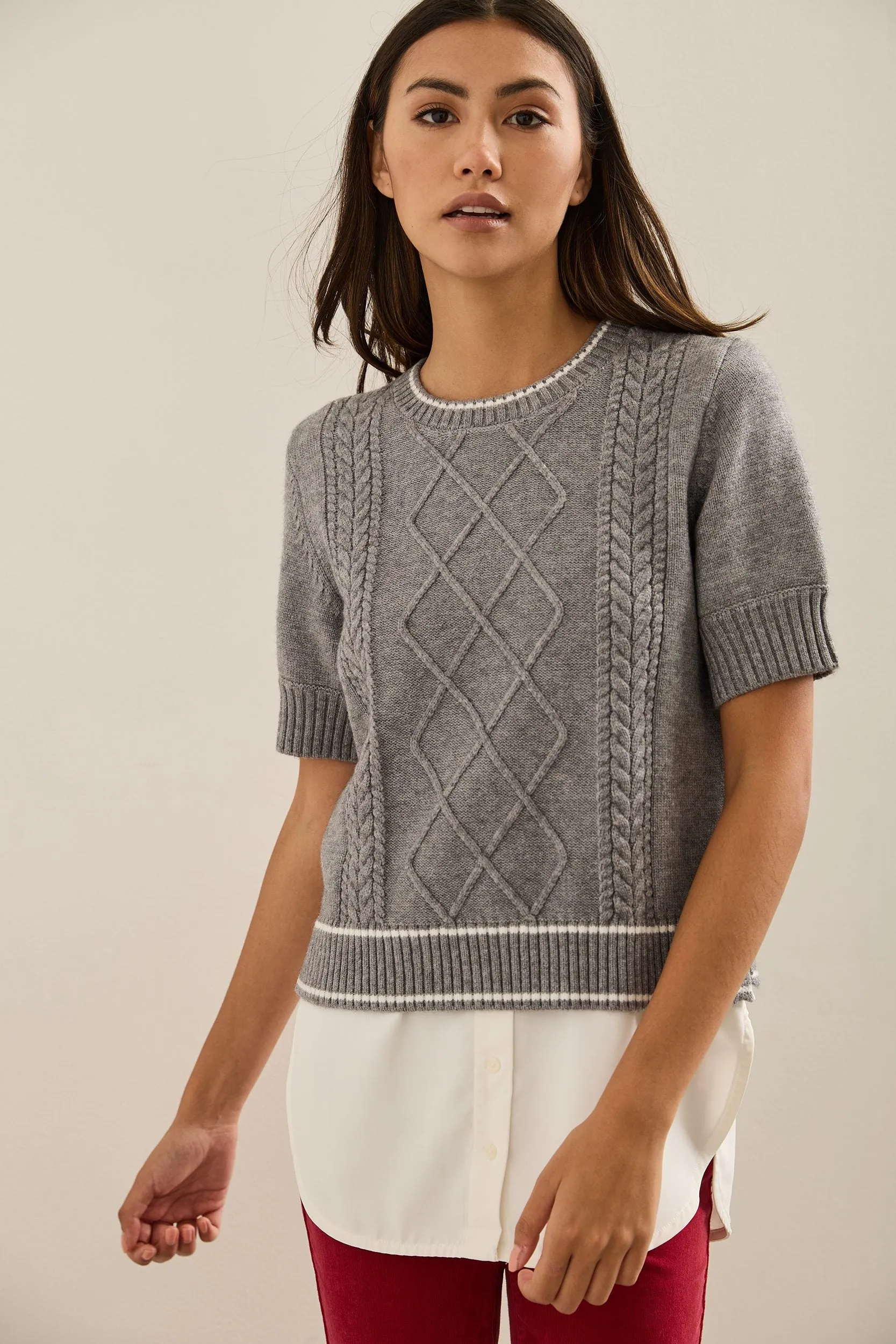 Short Sleeve Cable-Knit Sweater sold by Tristan Style product image thumbnail 2