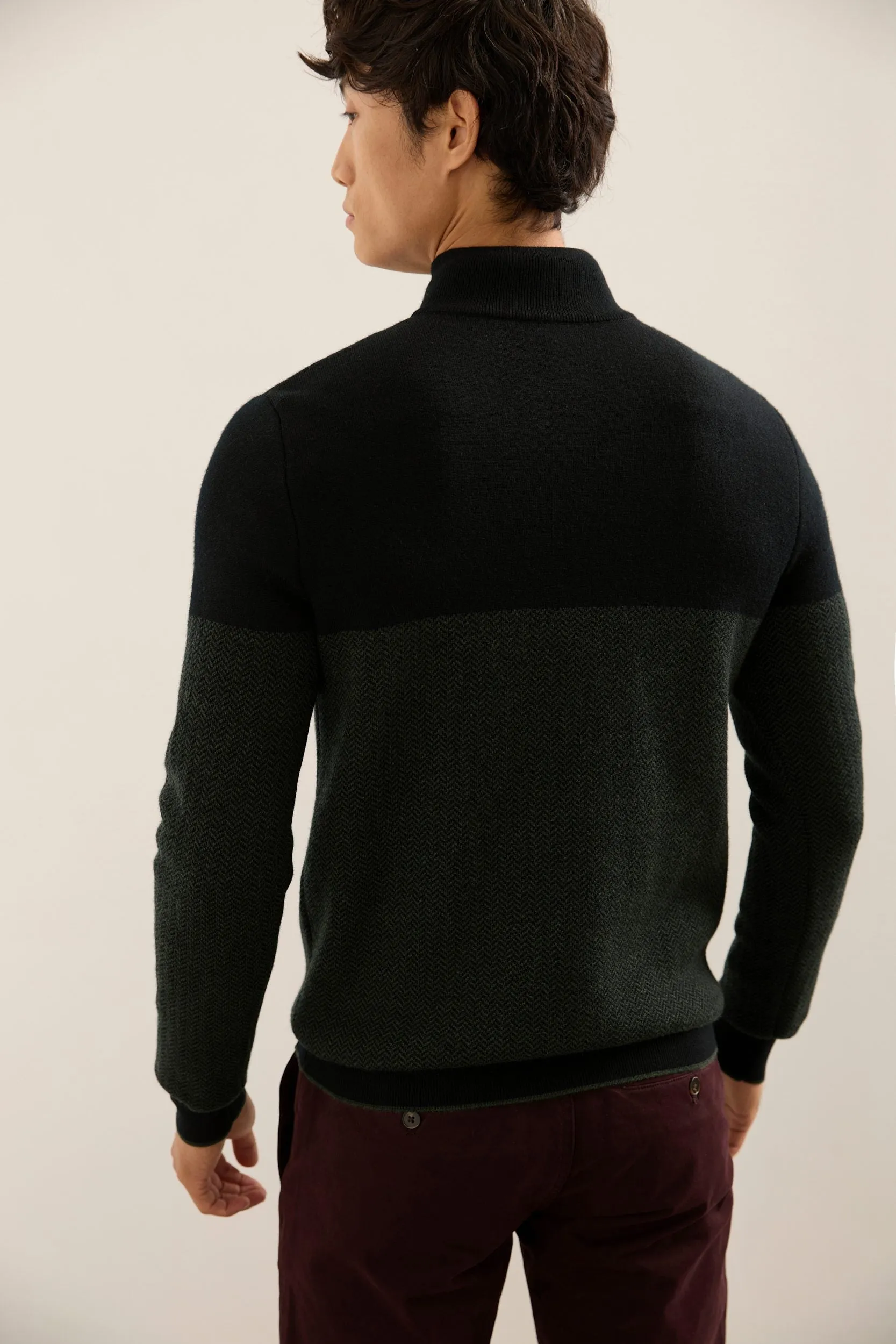 Herringbone Merino Wool Mock-Zip Sweater sold by Tristan Style product image thumbnail 4