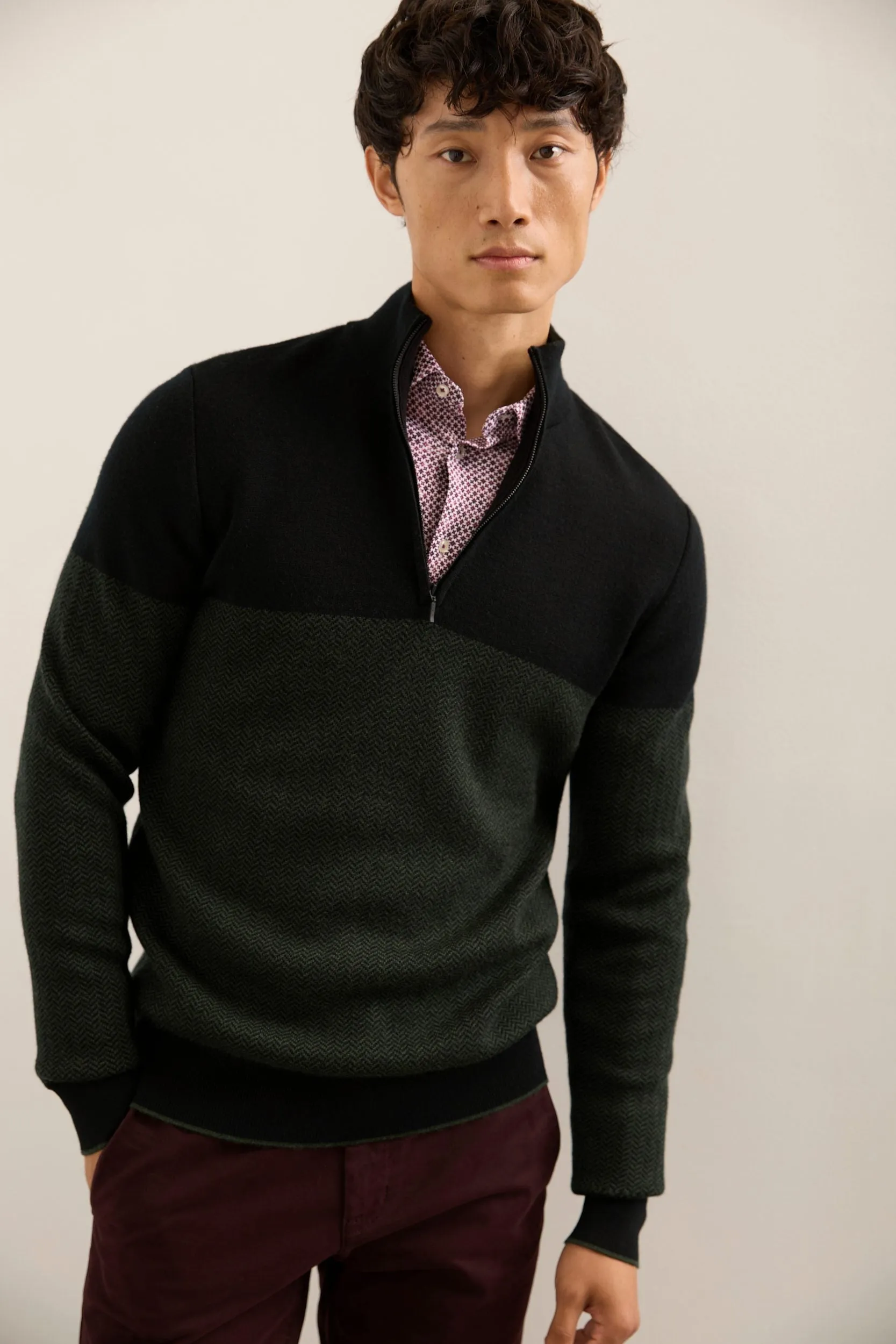 Herringbone Merino Wool Mock-Zip Sweater sold by Tristan Style product image thumbnail 2